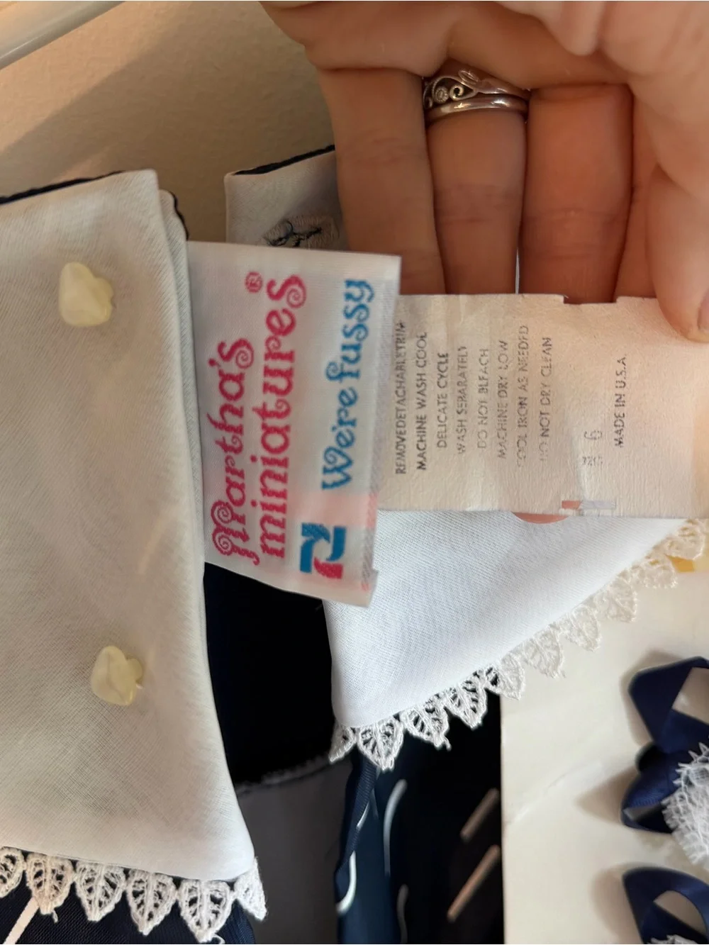 Martha’s Miniatures, Navy & White Girls' Sailor Dress with Lace Collar